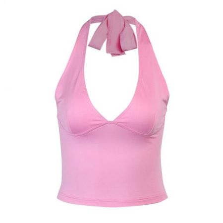 Online Fashion Own Saviour Pink Tie Halter Crop Tees + Tops make it personal for any occasion