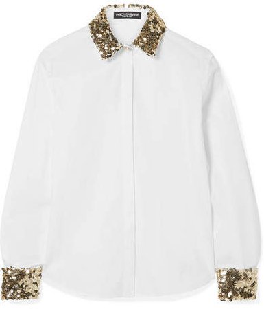 Sequin-embellished Cotton-blend Poplin Shirt - White