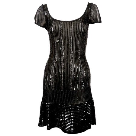 1996 AZZEDINE ALAIA black beaded and sequined dress For Sale at 1stDibs