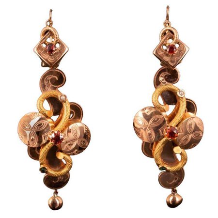 9ct Borbonic Gold Antique Day and Night Georgian/Victorian Pearl Drop Earrings For Sale at 1stDibs