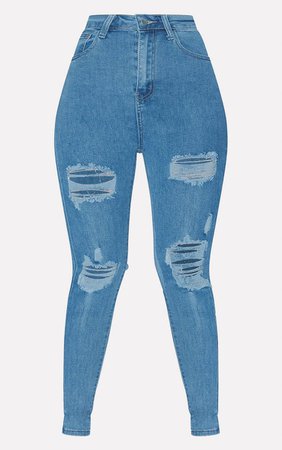 Plt Light Wash Distressed Skinny Jean | Curve | PrettyLittleThing USA