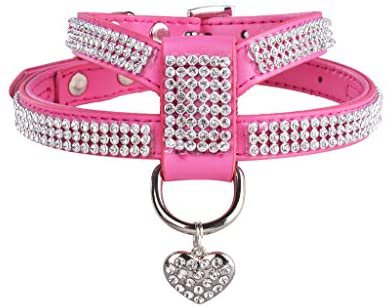 Pet Supplies : EXPAWLORER Dog Harness Genuine Leather Soft Padded Pet Sparkly Rhinestone Vest with Heart Pendant for Puppy Cat, Pink : Amazon.com