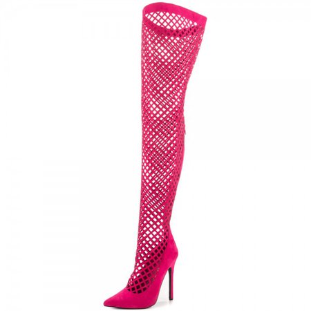 Hot Pink Summer Boots Hollow out Caged Thigh High Boots for Music festival | FSJ