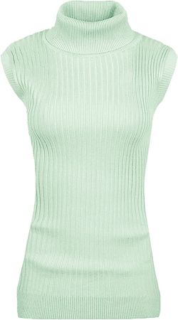 v28 Women Sleeveless High Neck Turtleneck Stretchable Knit Sweater Top (Small, Jadeblue) at Amazon Women’s Clothing store