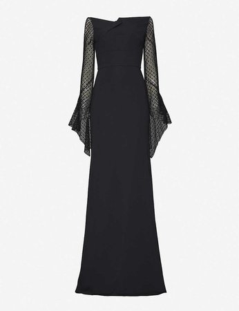 ROLAND MOURET - Hafren semi sheer-sleeved crepe gown | Selfridges.com
