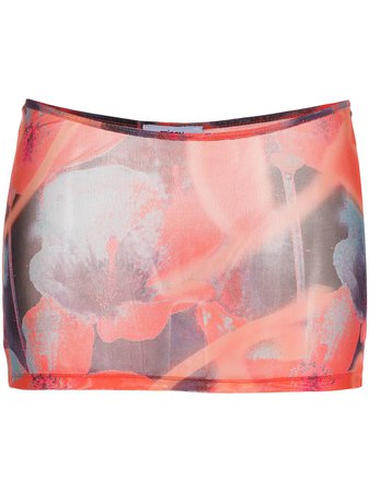 Miaou Neon Peach Floral Print Mini Skirt - Farfetch