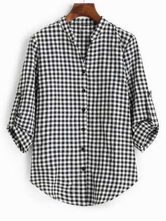 [25% OFF] [NEW] 2019 ZAFUL Tab Sleeve Button Up Plaid Top In MULTI | ZAFUL Europe black white