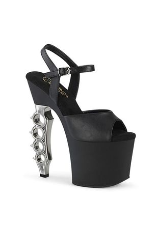Sexy 7" black silver brass knuckle heel shoes