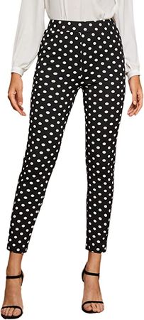 SweatyRocks Women's Casual Skinny Leggings Stretchy High Waisted Work Pants Black White Polka Dot X-Large at Amazon Women’s Clothing store