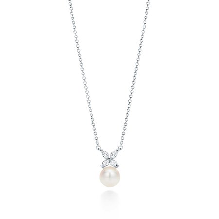 Tiffany Victoria® pendant in platinum with a freshwater pearl and diamonds