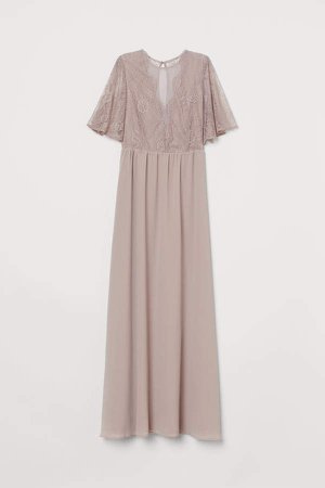 Long Dress with Lace Details - Brown