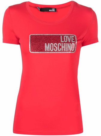 Love Moschino logo-print glittered T-shirt - FARFETCH