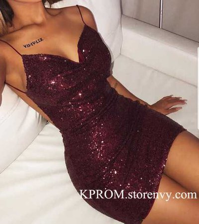 Sexy Backless Sequin Cocktail Dresses,V Neck Sheath Prom Party Dress Evening Wear