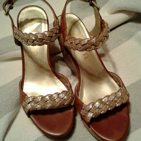 Unisa gold braided cork wedge sandal