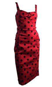 Lipstick Red and Black Polka Dot Wiggle Dress Split Back 1950s Style – Dorothea's Closet Vintage