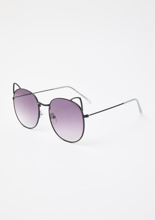Oval Cat Ear Frame Sunglasses - Black Purple | Dolls Kill