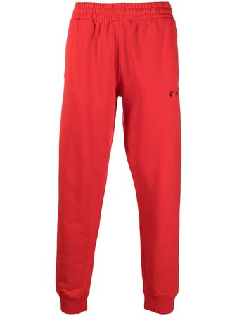 Off-White logo-rint track pants red OMCH033R21FLE0022510 - Farfetch