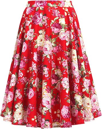 100% Cotton Polka Dot Floral 50s Vintage Retro Full Circle Skirt (X-Large, Red Floral) at Amazon Women’s Clothing store
