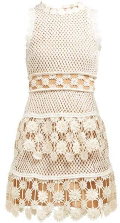 Self Portrait Crochet Sleeveless Mini Dress - Womens - Cream