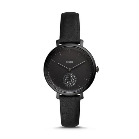 Jacqueline Three-Hand Black Leather Watch - Fossil
