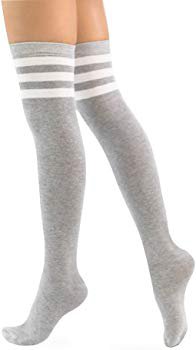 Freshox Women"3 Pairs" Stripe Tube Dresses Over the Knee Thigh High Stockings Cosplay Socks (Gray) at Amazon Women’s Clothing store: