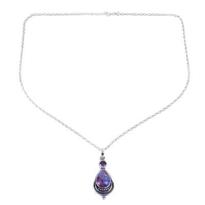 Silver Necklace with Amethyst and Composite Turquoise, "Mughal Lilac"