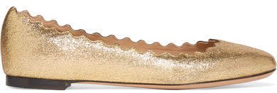 Lauren Scalloped Metallic Cracked-leather Ballet Flats - Gold