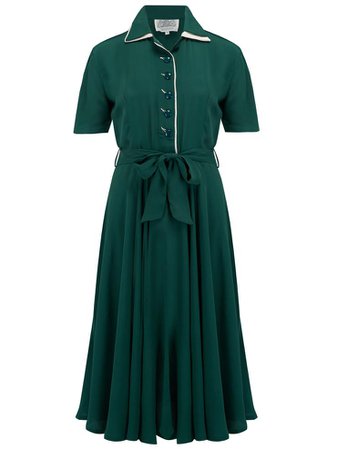 "Mae" Tea Dress in Green with Cream Contrasts, Classic 1940s Inspired – Rock n Romance
