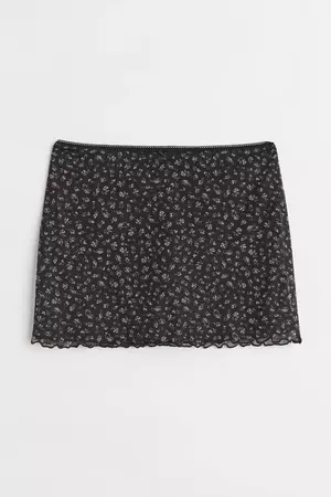 Mesh Mini Skirt - Black/small flowers - Ladies | H&M US