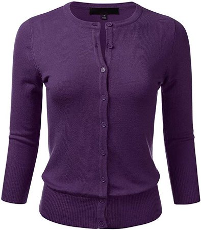 FLORIA Women's Button Down 3/4 Sleeve Crew Neck Knit Cardigan Sweater (S-3X) at Amazon Women’s Clothing store