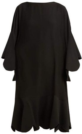 Scalloped Edge Silk Georgette Dress - Womens - Black
