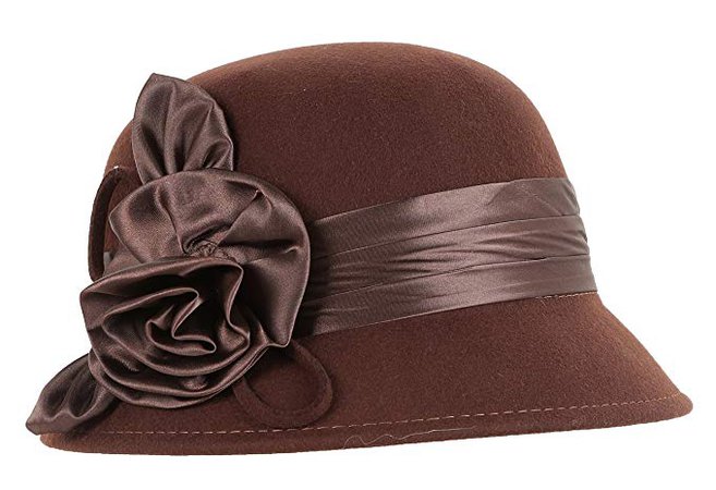 Amazon.com: EH1121LC - Womens Vintage Style 100% Wool Cloche Bucket Winter Hat with Satin Flower Accent (6 Colors) - Chocolate/One Size: Clothing