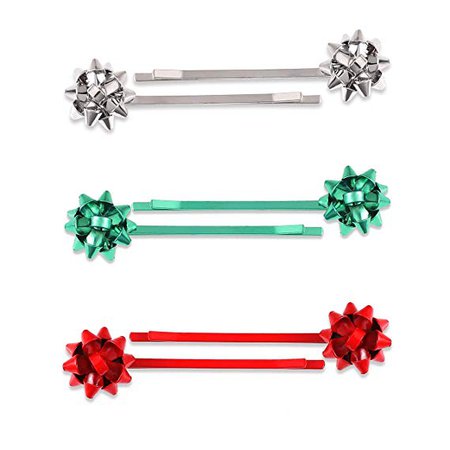 Christmas Gift Bow Hair Clip Hairpin Headdress Hair Bows Alligator Clips Cute Hair Accessories For women 3pairs (silver) : Beauty
