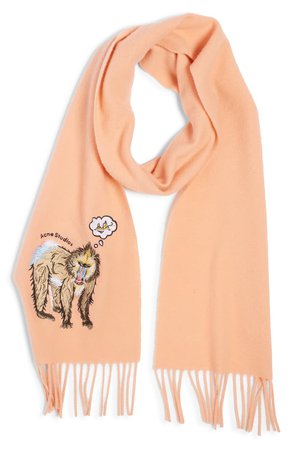 Acne Studios Vichi Animal Embroidery Wool Scarf | Nordstrom