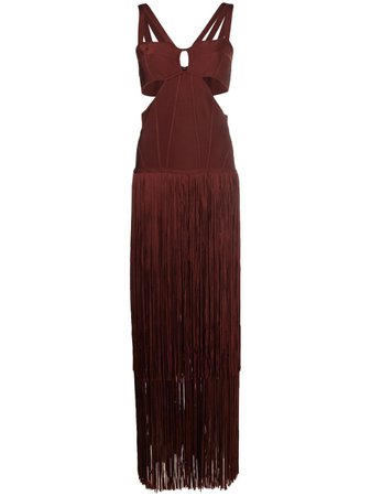 Hervé Léger cut-out Strappy Fringed Gown - Farfetch