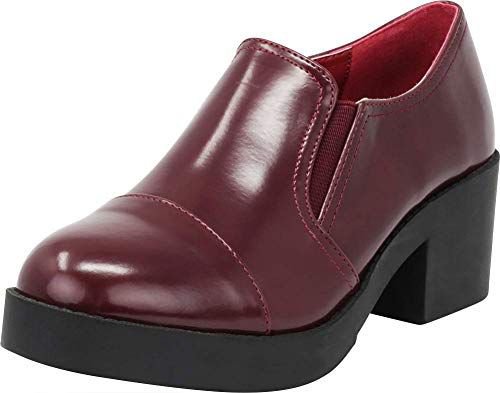 Amazon.com | Cambridge Select Women's 90s Round Cap Toe Stretch Slip-On Chunky Platform Block Heel Loafer | Loafers & Slip-Ons