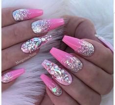 Pinterest - 57+ We Love Pink Nail Designs Glitter Rhinestones Bling 73 | NAILS