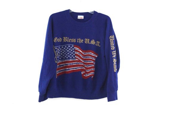 Vintage 80s sweatshirt USA American flag blue raglan | Etsy