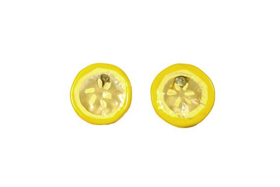 Funky Vintage Lemon Slice Earrings Yellow Lucite Lemon | Etsy