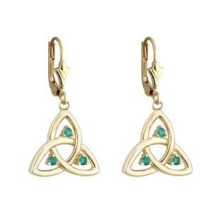 14k Gold Emerald Open Trinity Knot Drop Earrings -Irish Expressions Gift Shop