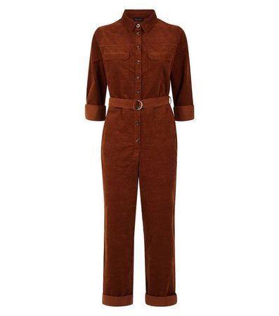 Rust Corduroy Belted Utility Jumpsuit | New Look