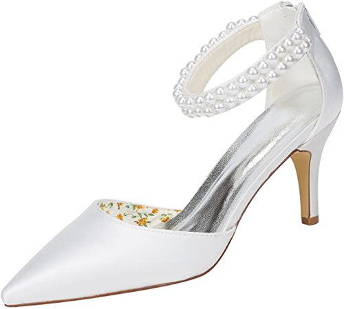 Amazon.com | Emily Bridal Women's Silk Like Satin Stiletto Heel Pumps Imitation Pearl | Pumps