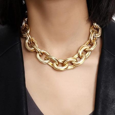 Amazon.com: Octwine Dainty O Link Necklace Gold Chunky Choker Cuban Statement Thick Link Collar Chain Punk Hip-hop Trendy Jewelry for Women and Girls : Clothing, Shoes & Jewelry