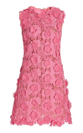 Floral Guipure Cotton Mini Dress By Oscar De La Renta | Moda Operandi
