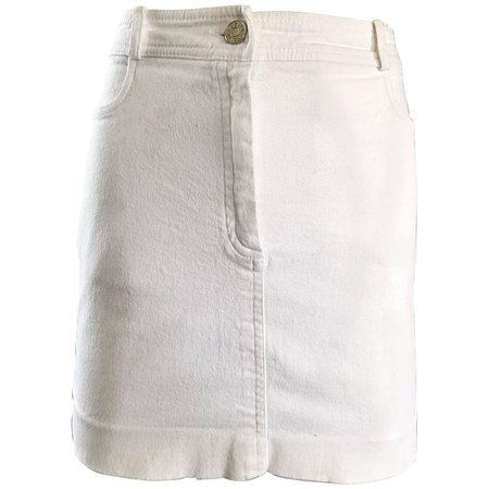 1990s Celine White Denim Blue Jean Vintage 90s Mini Skirt Size 40 For Sale at 1stdibs