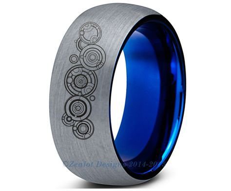 Dr Who Gallifreyan Brushed Blue Tungsten | Blue tungsten wedding bands, Blue tungsten, Rings for men