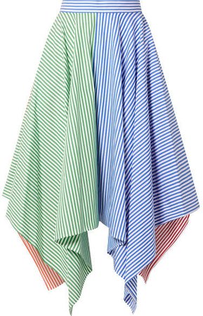 MDS Stripes - Asymmetric Striped Cotton-poplin Skirt - Blue