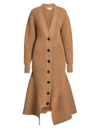 Alexander McQueen Ribbed Peplum Midi Sweater Dress | SaksFifthAvenue