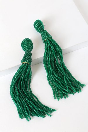 Chic Green Beaded Earrings - Tassel Earrings - Statement Earrings