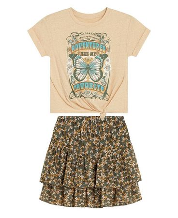 Beautees Big Girls Short Sleeve Crewneck T-shirt and Printed Skirt, 2 Piece Set - Macy's